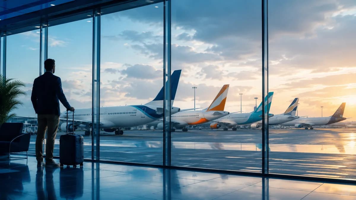 Aviones de varias aerolíneas alineados en la pista, ilustrando la comparativa de los procedimientos de reembolso