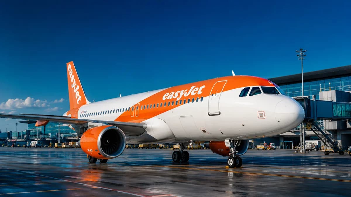 Avión naranja de easyJet en tierra frente a la terminal, ilustrando el reembolso de las tasas de easyJet