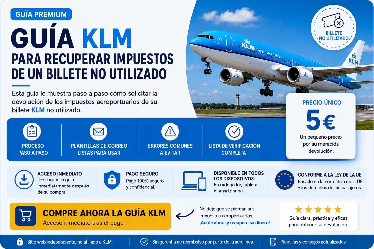Guía KLM para solicitar el reembolso de las tasas de un billete no utilizado