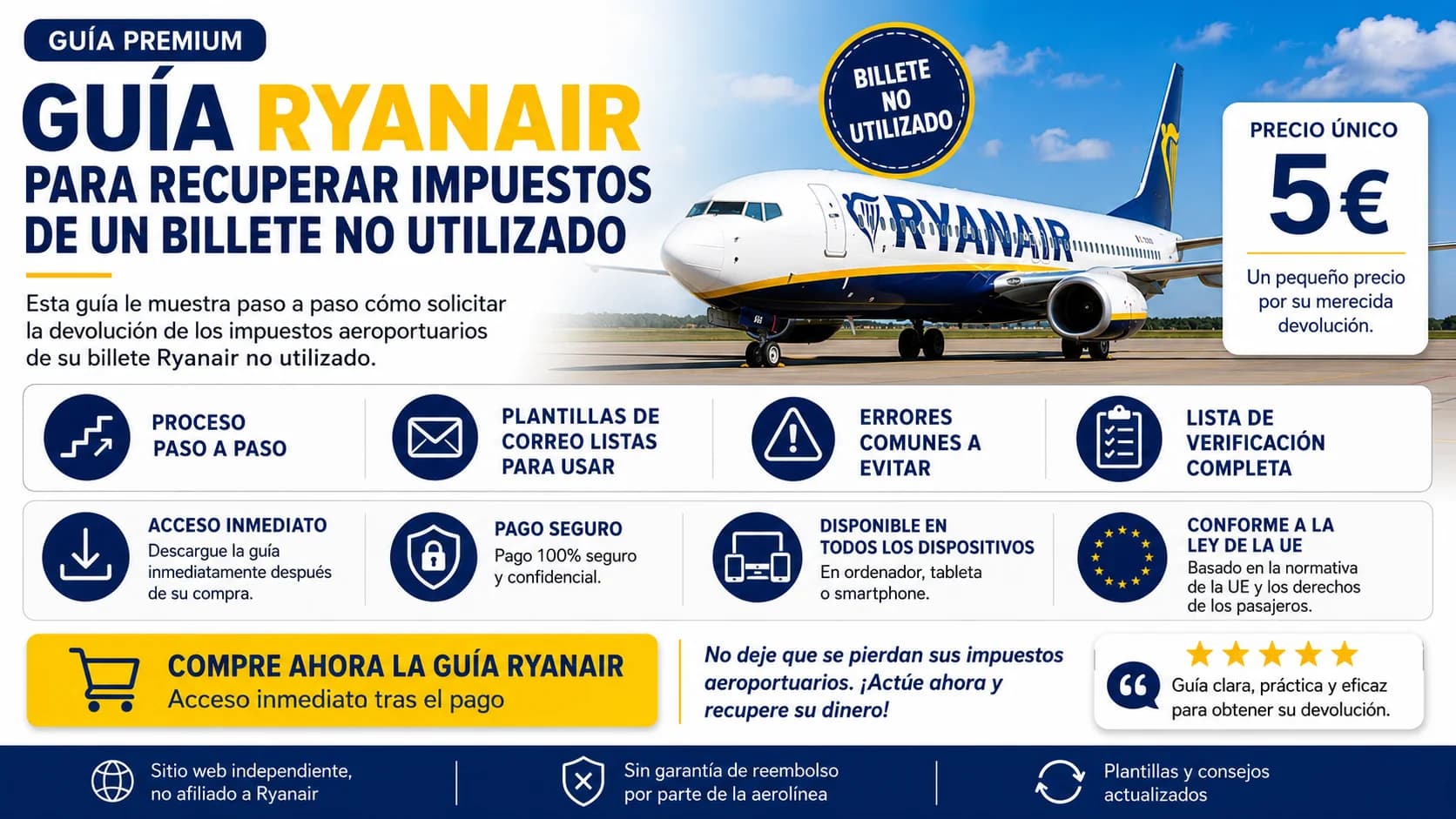Guía Ryanair para solicitar el reembolso de las tasas de un billete no utilizado