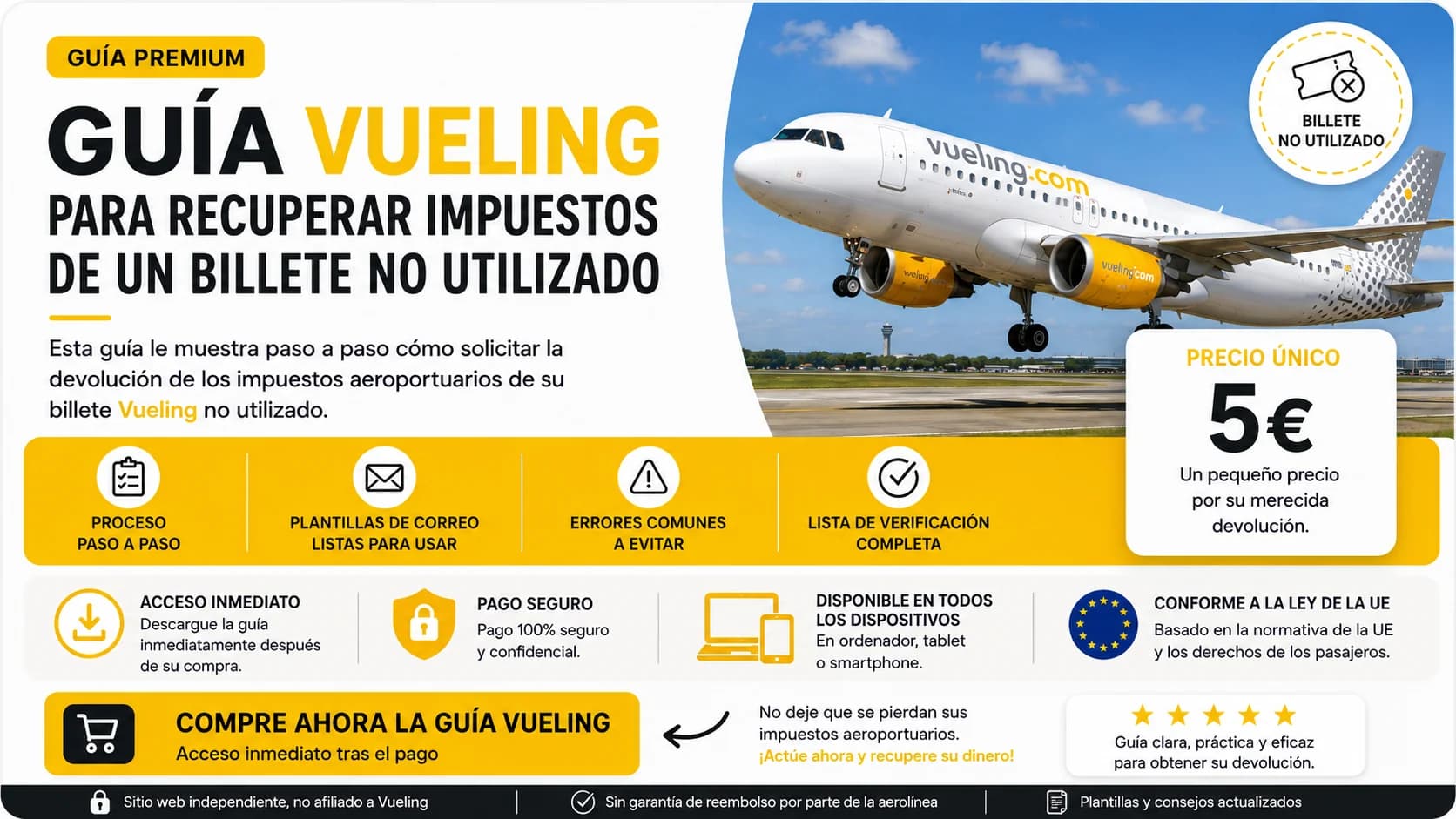 Guía Vueling para solicitar el reembolso de las tasas de un billete no utilizado
